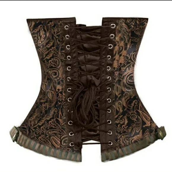 Steampunk Retro Brocade Victorian striped Corset Golden Brown - Picture 2 of 16